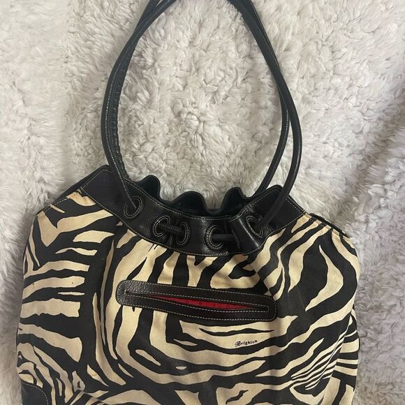 Brighton Zebra Embroidered Floral Canvas Leather trim  Large Shoulder Bag - Picture 4 of 14